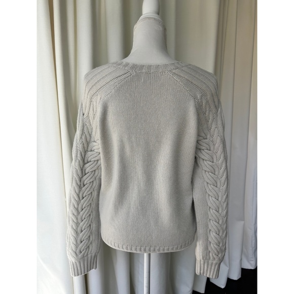 Naadam Women's Hand Knit Cable Sleeve Wool Cashmere Crewneck, Size Small - Picture 5 of 13